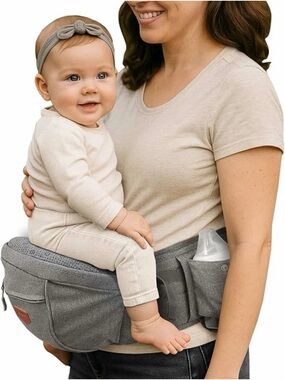 Gray Baby Hip Seat Carrier with Storage Pockets